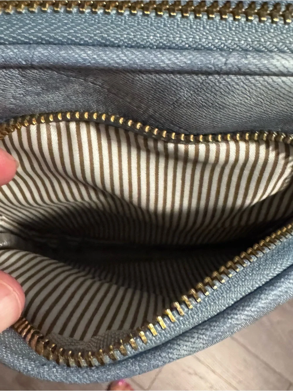 Vonal Light Blue denim like material Crossbody Bag triple entry